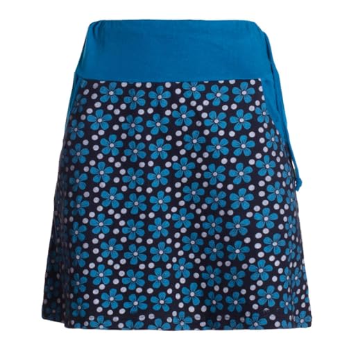 Vishes Alternative Bekleidung - Damen Mini-Rock Baumwolle Blumen-Muster Bund zum Schnüren mit Taschen schwarz-türkis 38 von Vishes