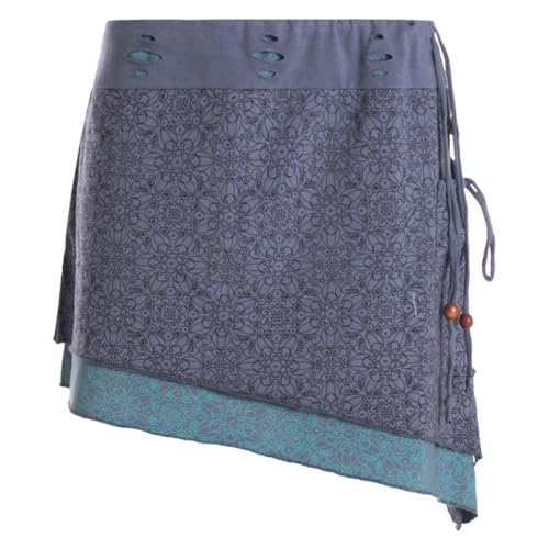 Vishes Alternative Bekleidung - Damen Mini-Rock Baumwolle Blumen-Muster extra breiter Bund mit Kordel-Zug und Taschen grau 38 von Vishes