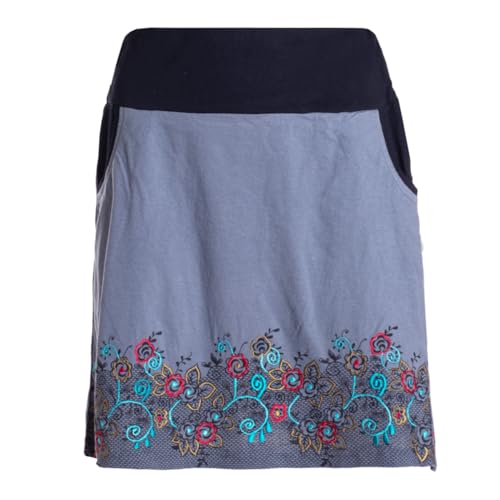Vishes Alternative Bekleidung - Damen Mini-Rock Baumwolle Blumen-Muster extra breiter Bund mit Kordel-Zug und Taschen mit Stickerei grau 38 von Vishes