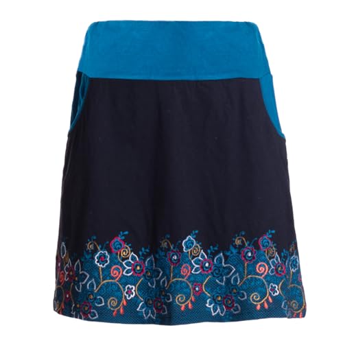 Vishes Alternative Bekleidung - Damen Mini-Rock Baumwolle Blumen-Muster extra breiter Bund mit Kordel-Zug und Taschen mit Stickerei schwarz 40 von Vishes