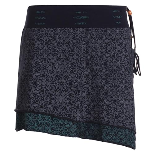Vishes Alternative Bekleidung - Damen Mini-Rock Baumwolle Blumen-Muster extra breiter Bund mit Kordel-Zug und Taschen schwarz-grau 38 von Vishes