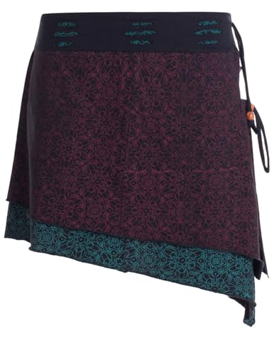 Vishes Alternative Bekleidung - Damen Mini-Rock Baumwolle Blumen-Muster extra breiter Bund mit Kordel-Zug und Taschen schwarz-rot 46 von Vishes