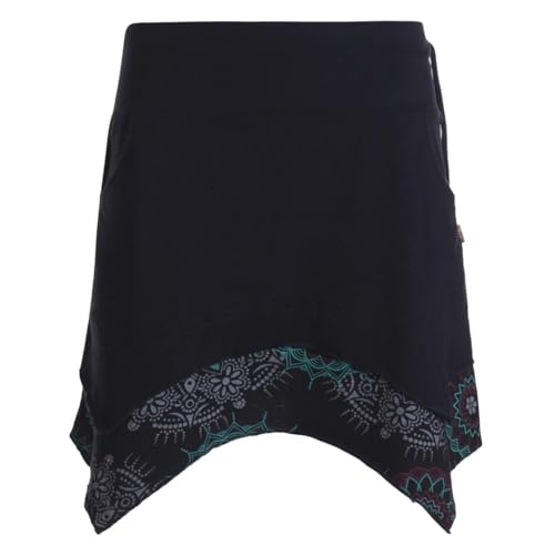 Vishes Alternative Bekleidung - Damen Mini-Rock Baumwolle Mandala-Druck extra breiter Bund mit Kordel-Zug und Taschen schwarz 42 von Vishes
