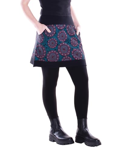 Vishes Alternative Bekleidung - Damen Mini-Rock Baumwolle Mandala-Muster elastischer Bund mit Taschen schwarz 38 von Vishes