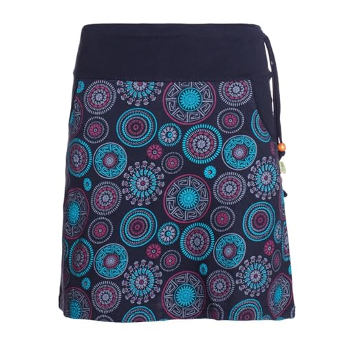 Vishes Alternative Bekleidung - Damen Mini-Rock Baumwolle Mandala-Muster extra breiter Bund mit Kordel-Zug mit Taschen schwarz 38 von Vishes
