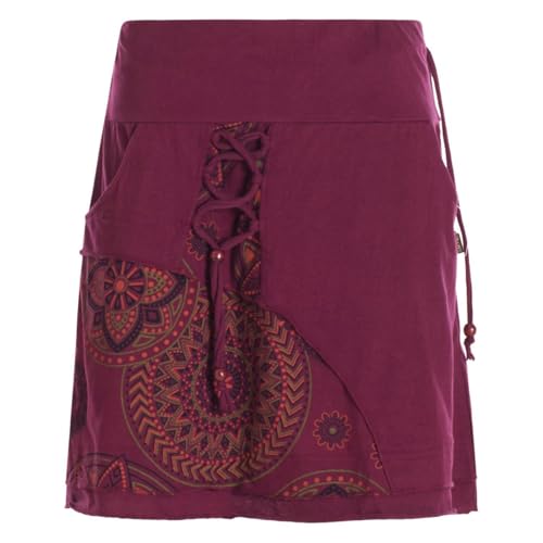 Vishes Alternative Bekleidung - Damen Mini-Rock Baumwolle Mandala-Muster extra breiter Bund mit Kordel-Zug und Taschen dunkelrot 42 von Vishes