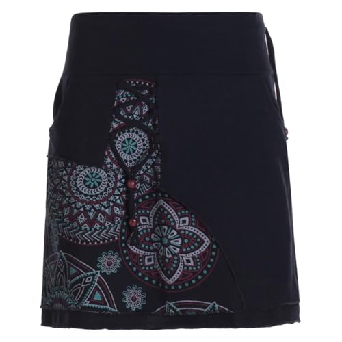 Vishes Alternative Bekleidung - Damen Mini-Rock Baumwolle Mandala-Muster extra breiter Bund mit Kordel-Zug und Taschen schwarz 38 von Vishes