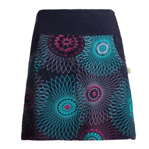 Vishes Alternative Bekleidung - Damen Mini-Rock Baumwolle Mandala-Muster extra breiter Bund mit Kordel-Zug und Taschen schwarz 40 von Vishes