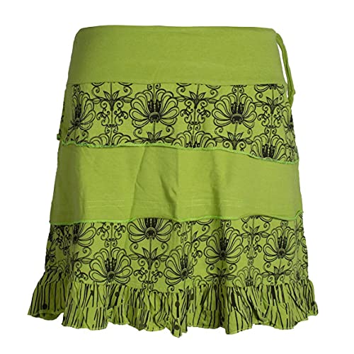 Vishes - Alternative Bekleidung - Damen Patch-Work Rüschen-Rock - Breiter Dehnbarer Bund und Taschen hellgrün 40 von Vishes