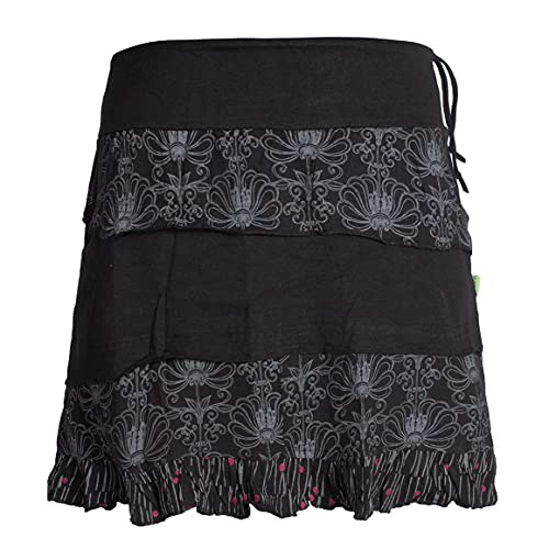 Vishes - Alternative Bekleidung - Damen Patch-Work Rüschen-Rock - Breiter Dehnbarer Bund und Taschen schwarz 32-34 von Vishes