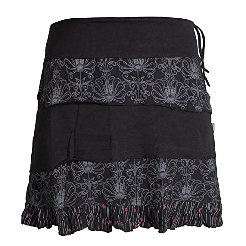 Vishes - Alternative Bekleidung - Damen Patch-Work Rüschen-Rock - Breiter Dehnbarer Bund und Taschen schwarz 36 von Vishes