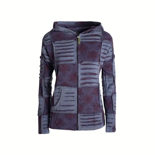 Vishes - Alternative Bekleidung - Damen Patchwork Jacke Blumen-Sweatjacke Hippie-Jacke Kapuzenjacke grau 42 von Vishes