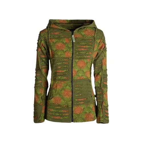 Vishes - Alternative Bekleidung - Damen Patchwork Jacke Blumen-Sweatjacke Hippie-Jacke Kapuzenjacke olive 40 von Vishes
