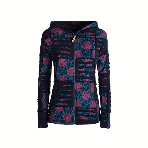 Vishes - Alternative Bekleidung - Damen Patchwork Jacke Blumen-Sweatjacke Hippie-Jacke Kapuzenjacke schwarz-dunkelrot 40 von Vishes