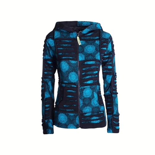 Vishes - Alternative Bekleidung - Damen Patchwork Jacke Blumen-Sweatjacke Hippie-Jacke Kapuzenjacke schwarz-türkis 44 von Vishes