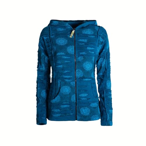 Vishes - Alternative Bekleidung - Damen Patchwork Jacke Blumen-Sweatjacke Hippie-Jacke Kapuzenjacke türkis 40 von Vishes