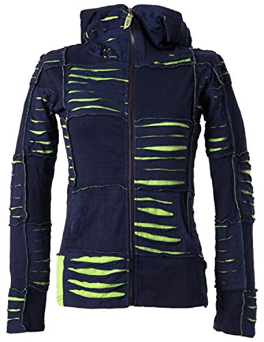 Vishes - Alternative Bekleidung - Damen Patchwork Jacke mit Cutwork und Zipfelkapuze dunkelblau-hellgrün 42 von Vishes
