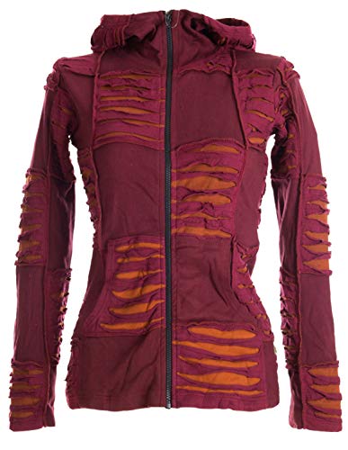 Vishes - Alternative Bekleidung - Damen Patchwork Jacke mit Cutwork und Zipfelkapuze dunkelrot-orange 34 von Vishes