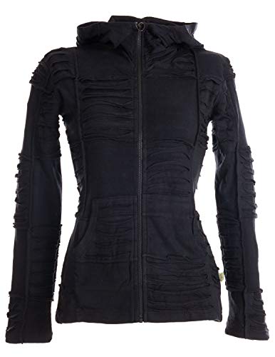 Vishes - Alternative Bekleidung - Damen Patchwork Jacke mit Cutwork und Zipfelkapuze schwarz-uni 36 von Vishes