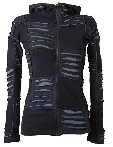 Vishes - Alternative Bekleidung - Damen Patchwork Jacke mit Cutwork und Zipfelkapuze schwarz-grau 36 von Vishes