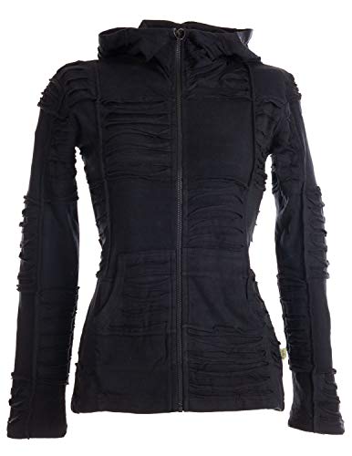 Vishes - Alternative Bekleidung - Damen Patchwork Jacke mit Cutwork und Zipfelkapuze schwarz-uni 38 von Vishes