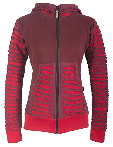 Vishes - Alternative Bekleidung - Damen Patchworkjacke Kapuzenjacke Hoodie Baumwolle Cutwork Streifen dunkelrot 36 von Vishes