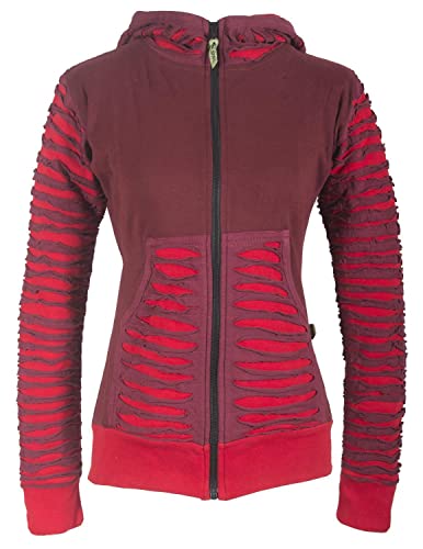 Vishes - Alternative Bekleidung - Damen Patchworkjacke Kapuzenjacke Hoodie Baumwolle Cutwork Streifen dunkelrot 48 von Vishes