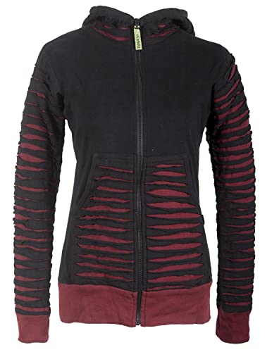 Vishes - Alternative Bekleidung - Damen Patchworkjacke Kapuzenjacke Hoodie Baumwolle Cutwork Streifen schwarz-dunkelrot 38 von Vishes