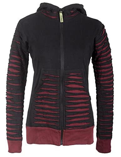 Vishes - Alternative Bekleidung - Damen Patchworkjacke Kapuzenjacke Hoodie Baumwolle Cutwork Streifen schwarz-dunkelrot 46-48 von Vishes