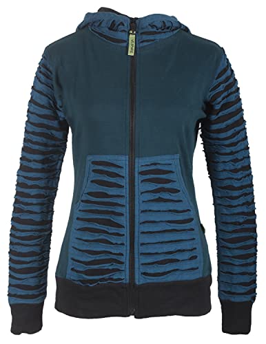 Vishes - Alternative Bekleidung - Damen Patchworkjacke Kapuzenjacke Hoodie Baumwolle Cutwork Streifen türkis 46 von Vishes