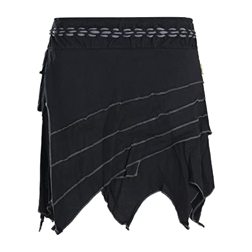 Vishes - Alternative Bekleidung - Damen Rock Goa Zipfelrock Elfenrock Patchwork Asymmetrisch Tasche schwarz 40 von Vishes