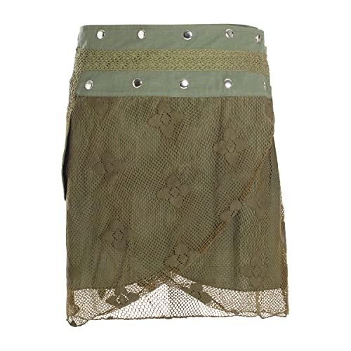 Vishes - Alternative Bekleidung - Damen Rock Mini Lagen Wickelrock Spitzenrock Spitze Baumwollrock Olive 36-44 von Vishes