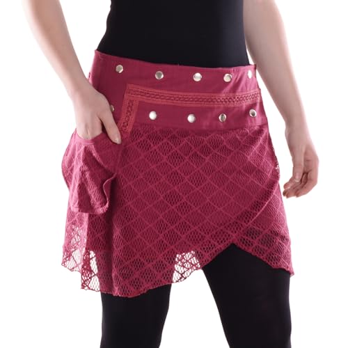Vishes - Alternative Bekleidung - Damen Rock Mini Lagen Wickelrock Spitzenrock Spitze Baumwollrock dunkerot 36-44 von Vishes