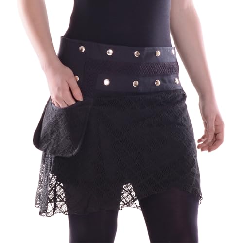 Vishes - Alternative Bekleidung - Damen Rock Mini Lagen Wickelrock Spitzenrock Spitze Baumwollrock schwarz 36-44 von Vishes