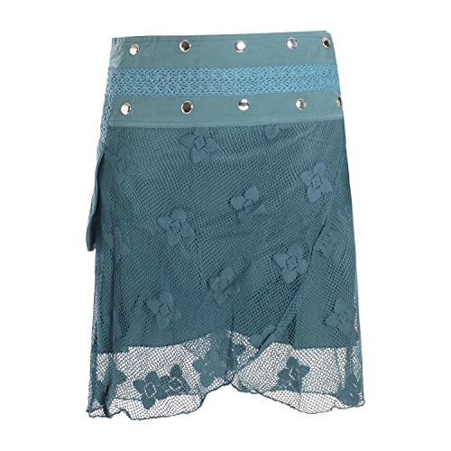 Vishes - Alternative Bekleidung - Damen Rock Mini Lagen Wickelrock Spitzenrock Spitze Baumwollrock türkis 36-44 von Vishes