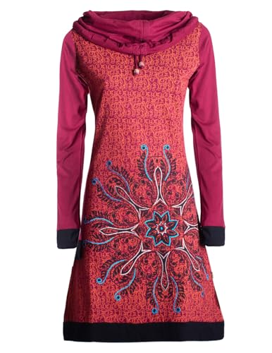 Vishes - Alternative Bekleidung - Damen Schal-Kragen Mandala-Kleid Langarm-Shirtkleid Baumwollkleid dunkelrot 40 von Vishes