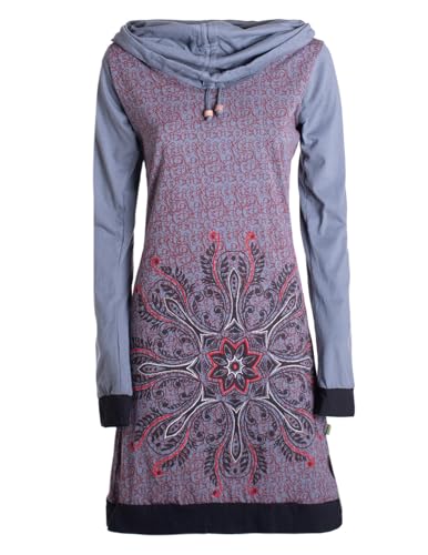 Vishes - Alternative Bekleidung - Damen Schal-Kragen Mandala-Kleid Langarm-Shirtkleid Baumwollkleid grau 40 von Vishes