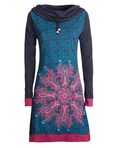 Vishes - Alternative Bekleidung - Damen Schal-Kragen Mandala-Kleid Langarm-Shirtkleid Baumwollkleid schwarz 48 von Vishes