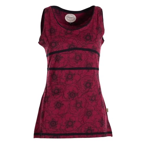Vishes - Alternative Bekleidung - Damen Sommer-Top Tank-Top Blümchen T-Shirt ärmellos dunkelrot 40-42 von Vishes