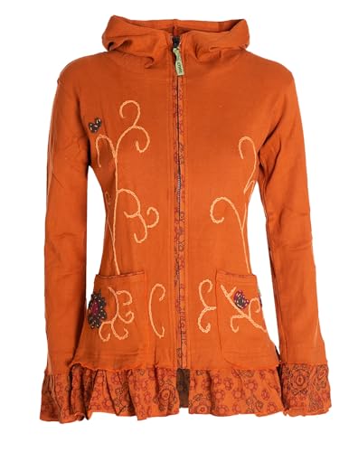 Vishes - Alternative Bekleidung - Damen Sommerjacke Blumen-Strickjacke Elfenjacke Kapuzi Rüschen dunkel-orange 36-38 von Vishes