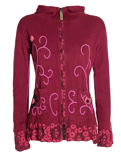 Vishes - Alternative Bekleidung - Damen Sommerjacke Blumen-Strickjacke Elfenjacke Kapuzi Rüschen dunkel-rot 52-54 von Vishes