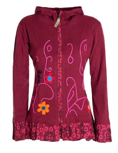 Vishes - Alternative Bekleidung - Damen Sommerjacke Blumen-Strickjacke Elfenjacke Kapuzi Rüschen dunkelrot 34-36 von Vishes