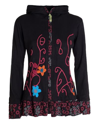 Vishes - Alternative Bekleidung - Damen Sommerjacke Blumen-Strickjacke Elfenjacke Kapuzi Rüschen schwarz 36 von Vishes