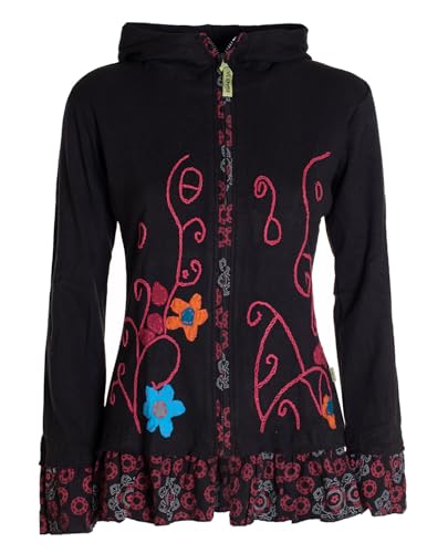 Vishes - Alternative Bekleidung - Damen Sommerjacke Blumen-Strickjacke Elfenjacke Kapuzi Rüschen schwarz 40 von Vishes