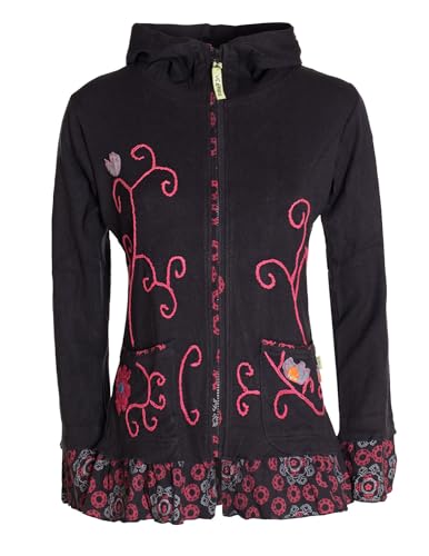 Vishes - Alternative Bekleidung - Damen Sommerjacke Blumen-Strickjacke Elfenjacke Kapuzi Rüschen schwarz-rot 36-38 von Vishes