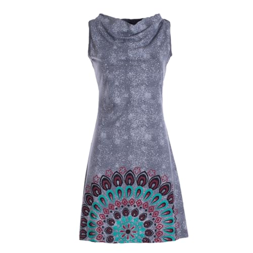 Vishes ärmelloses Damen-Kleid mit Mandala in Grau I Größe L (40) I Handgefertigt aus 100% Baumwolle I T-Shirt Kleid I Ideal für Frühjahr & Sommer I Nachhaltige Alternative Bekleidung von Vishes