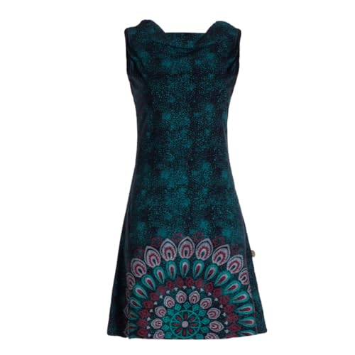 Vishes ärmelloses Damen-Kleid mit Mandala in Schwarz-Türkis I Größe 4XL (48) I Handgefertigt aus 100% Baumwolle I T-Shirt Kleid I Ideal für Frühjahr & Sommer I Nachhaltige Alternative Bekleidung von Vishes