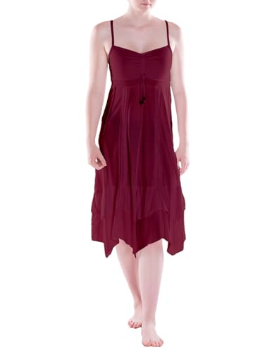 Vishes Alternative Bekleidung - Damen Wadenlang Kleid Baumwolle Fantasie Ärmellos A-Linie Rückenfrei dunkelrot 36 Vishes Alternative Bekleidung - Damen Wadenlang Kleid Baumwolle Fantasie Ärmellos A-Linie Rückenfrei dunkelrot 36 von Vishes