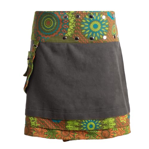 Vishes - Alternative Bekleidung - Damen Warmer Wickelrock Rock zum Wickeln mit Druckknöpfen Mandalas Olive 40-48 von Vishes