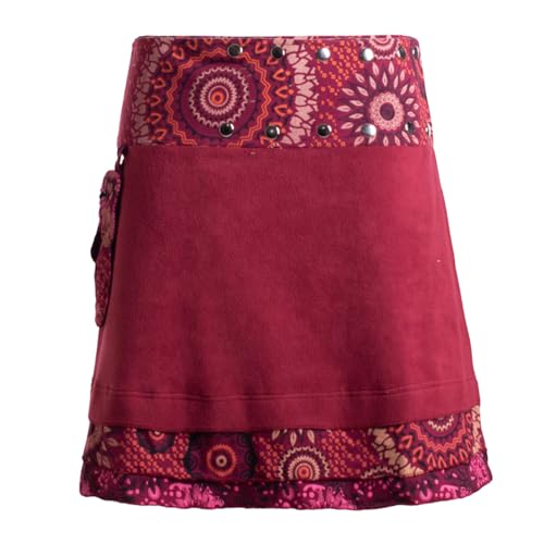 Vishes - Alternative Bekleidung - Damen Warmer Wickelrock Rock zum Wickeln mit Druckknöpfen Mandalas dunkelrot 40-48 von Vishes